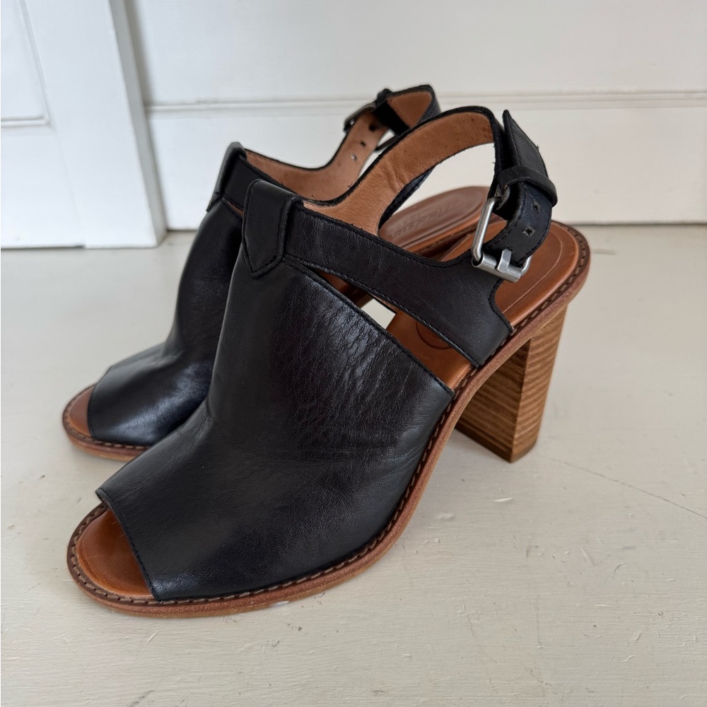 Madewell black leather Sylvain heeled‎ peep toe sandal size 6.5